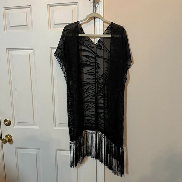 Black Velvet Burnout Kimono Wrap, One Size - Picture 2 of 12